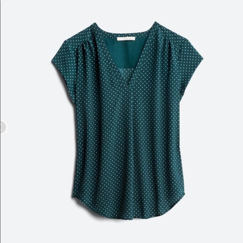 Fun 2 Fun Green Lillian Dotted V-Neck Blouse XL